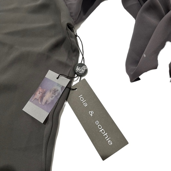 LOLA & SOPHIE New Gray Tied Neck Secretary Turtleneck Silky Peasant Blouse Flaw - Picture 4 of 12